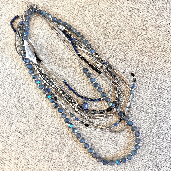 Elegant silver and Blue beads Layered convertible and adjustable Necklace. - Picture 9 of 11